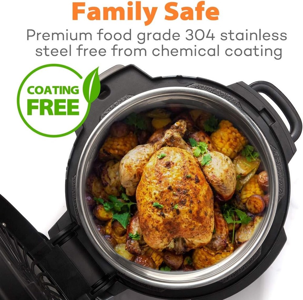 Sicheer Stainless Steel Inner Pot Replacement Insert Liner 6.5 Quart, Silver