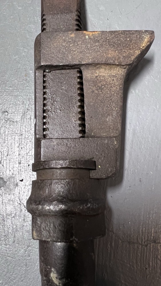 Vintage Adjustable Pipe Wrench solid steel Handle Collectible Iron Tool