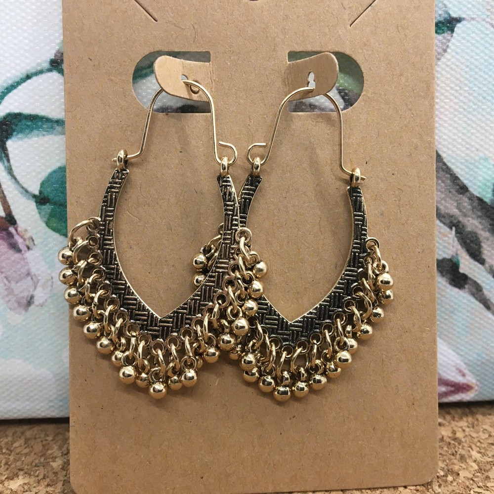 2” Gold-tone Earring Boho Bead Set Dangle Drop Hook New Free Ship 3897