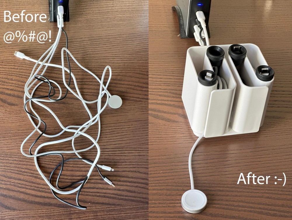 Cable Station Organizer - Keep Cables Tidy & Ready to Use - White 9.34cm