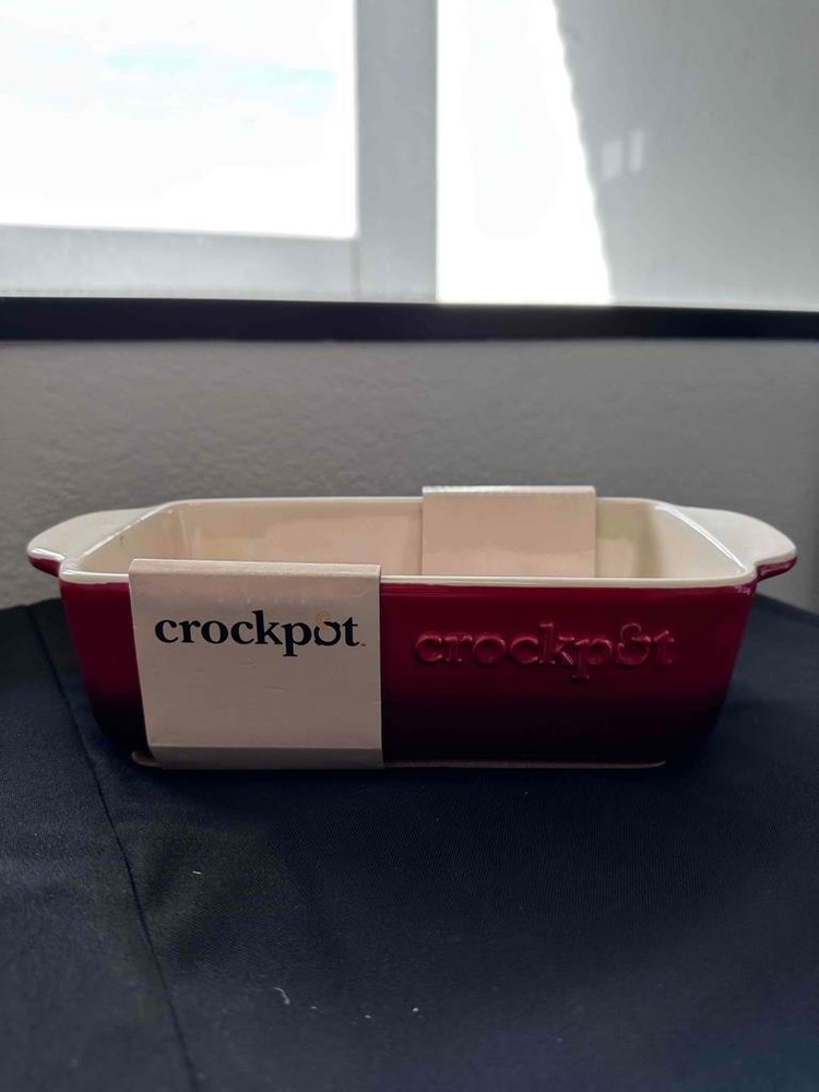 ~^ Crockpot Bake Pan 1.25 QT Rectangular 8.5" x 4.5" Stoneware Color Red NEW