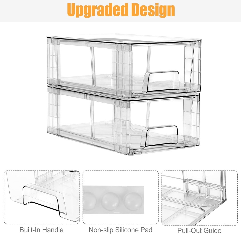 2 Pack Stackable Storage Drawers,Plastic Organizers Bins Drawers Storage W/