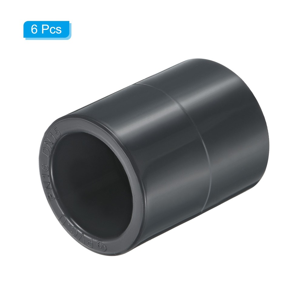 UPVC Pipe Fitting 20mm Socket, 6 Pack Straight Coupling, Dark Grey