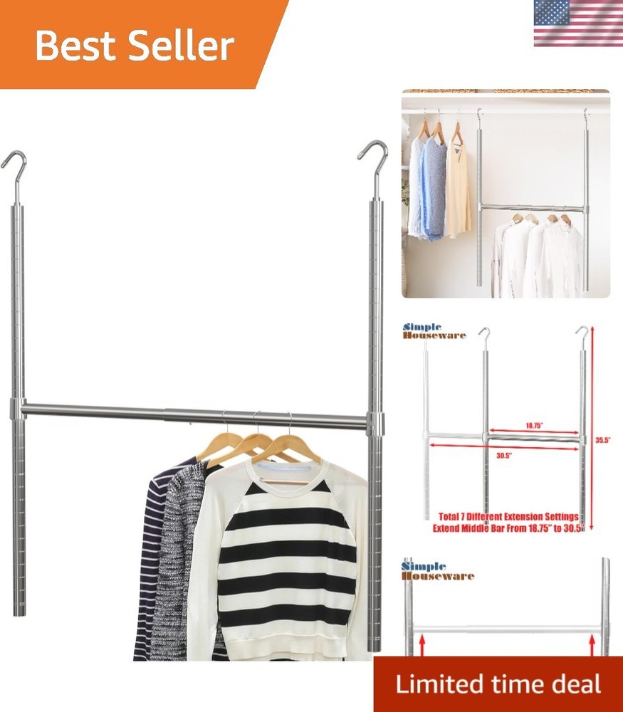 Adjustable Closet Hanging Rod, Chrome