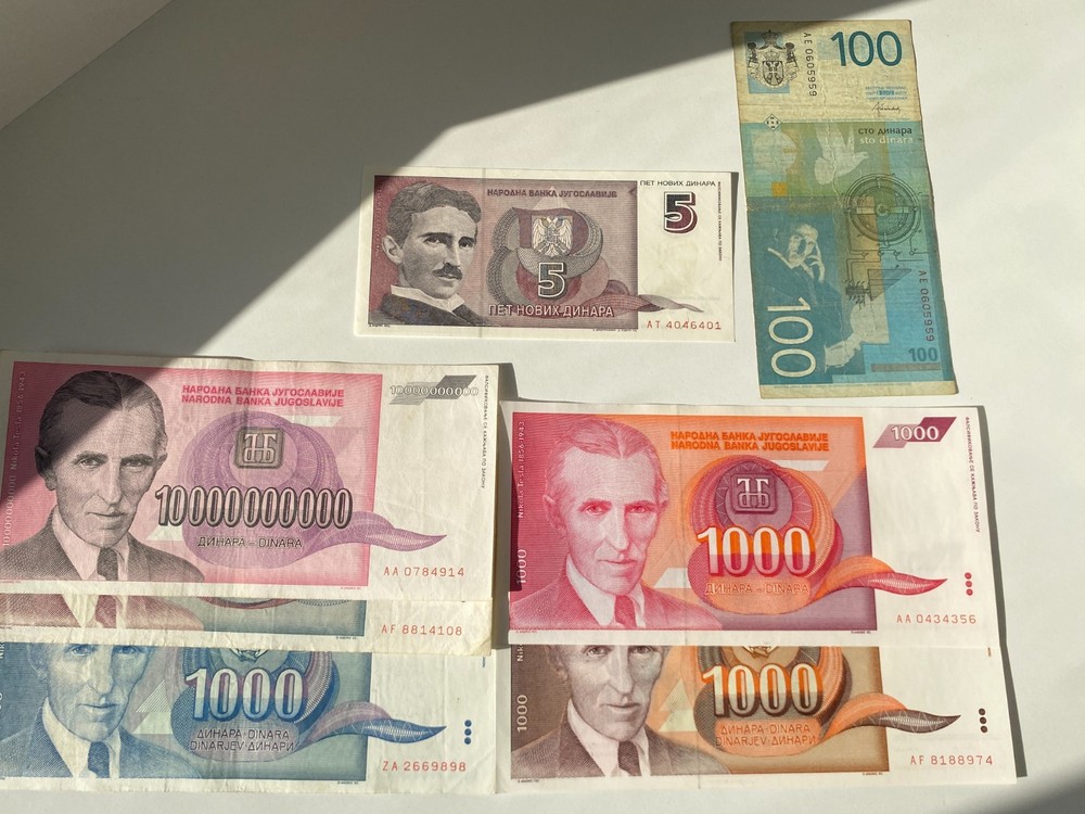 Nikola Tesla Banknote Collection - 7 Pcs Yugoslavia Hyperinflation Set-Authentic