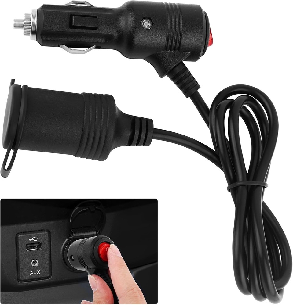 3Ft Car Cigarette Lighter Extension Cord with On Off Switch & Dust Cap