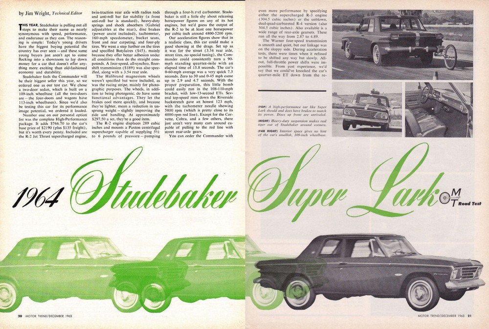 1964 STUDEBAKER SUPER LARK 289  ~  ORIGINAL 6-PAGE ROAD TEST / ARTICLE / AD