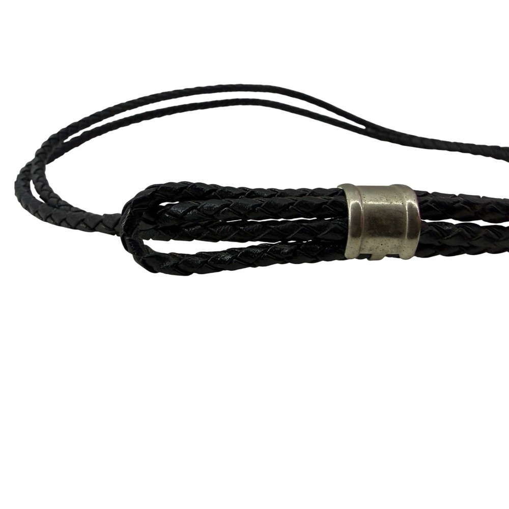 Black Braided Leather Hat Band Silvertone Hardware