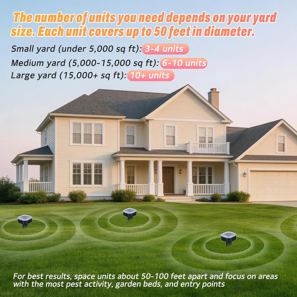 4 Pack Mole Repellent Solar Powered, Snake & Skunk & Vole & Gopher & Armadillo &