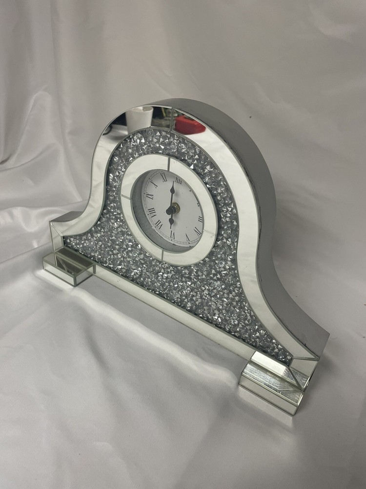 Sparkle 15.7 In. Contemporary Silver Crystal Table Clock Works!!!