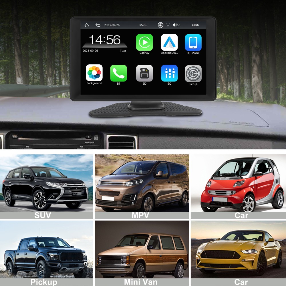 Wireless 9" Touch Screen Android Auto BT Portable HD Wireless Apple Carplay