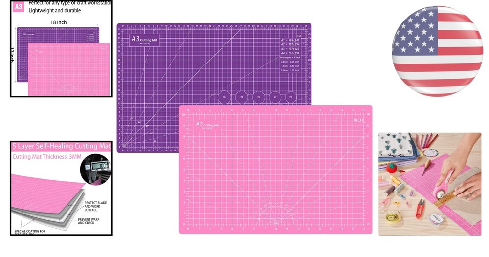 Thickened 18x12 Rotary Cutting Mat - Durable Double-Sided for Sewing Projects