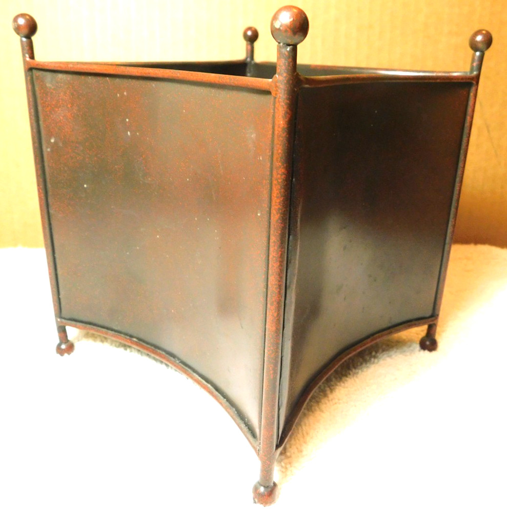 Telefloral Gift~Square Metal Footed Brown Solid Planter Vase