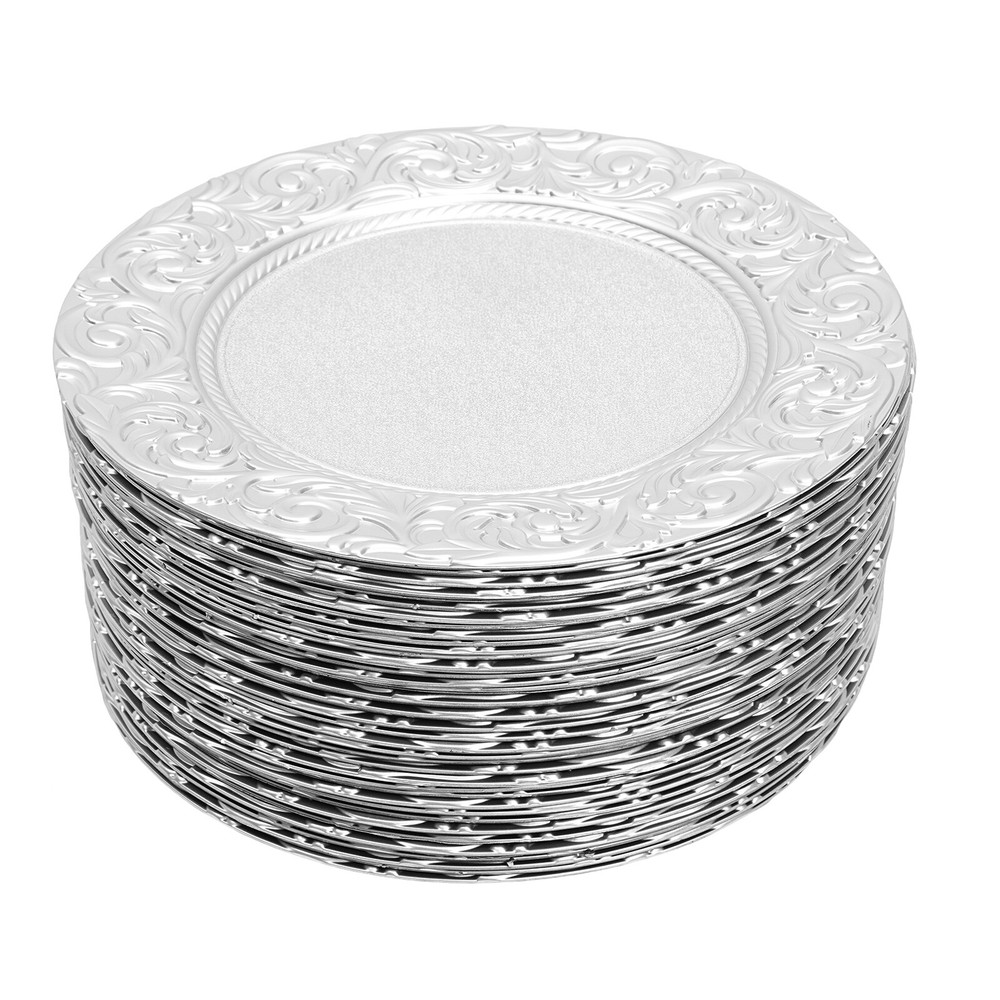 100pcs Charger Wedding Party Dinner Plates Elegant Design Table Decor Silver