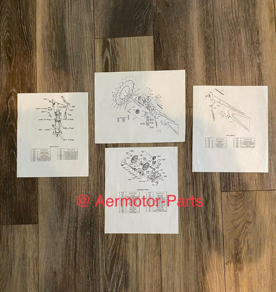 6ft, 8ft & 10ft Aermotor Windmill 702 Exploded Parts Diagrams