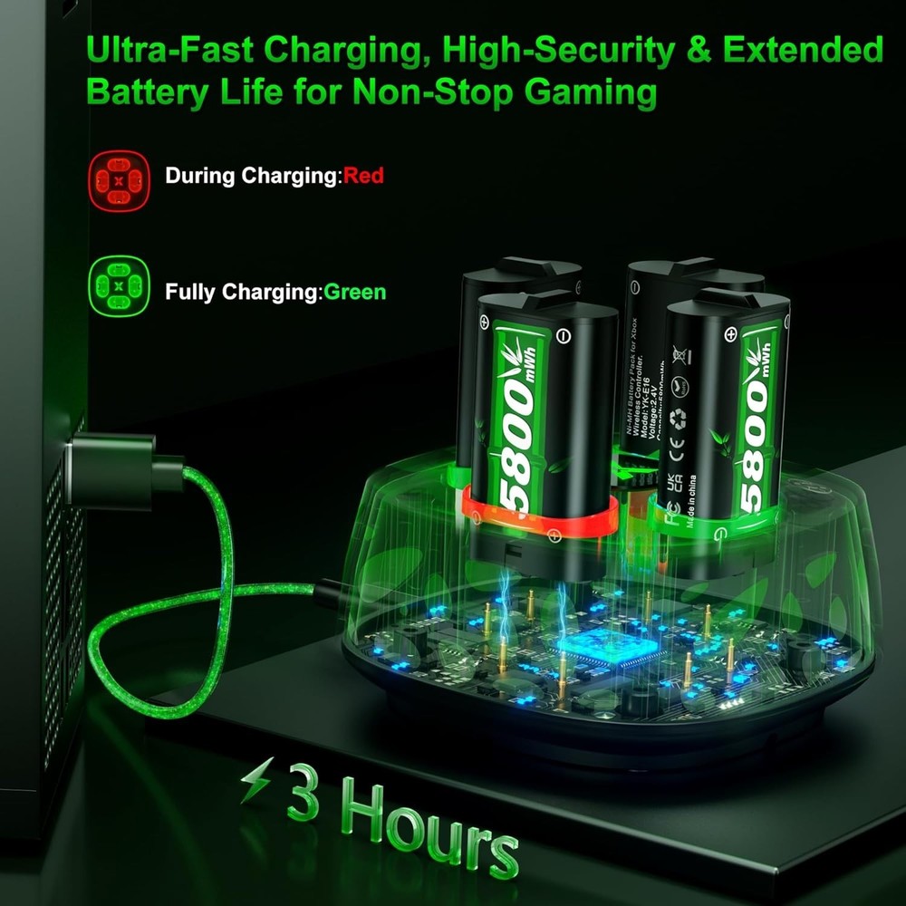 Rechargeable Xbox Controller Battery Pack with Charger - Multi-Compatibility