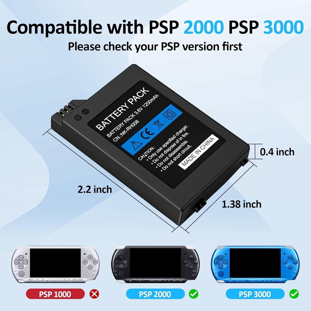 High Capacity 2PCs PSP Battery Pack with Safe Charging Dock for Multiple Models
