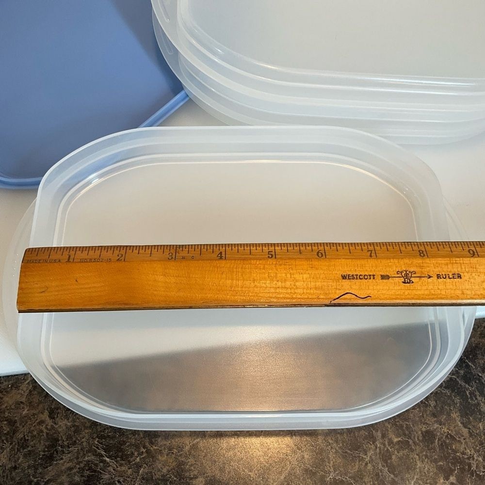 TUPPERWARE Stackable Container Set 3 Clearish Containers 1 Blue Lid