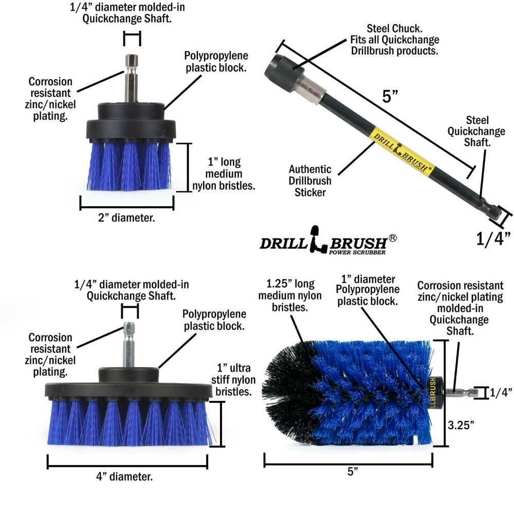 Drillbrush Medium Blue Drill Brushes with Extender - Clean pool & aquarium