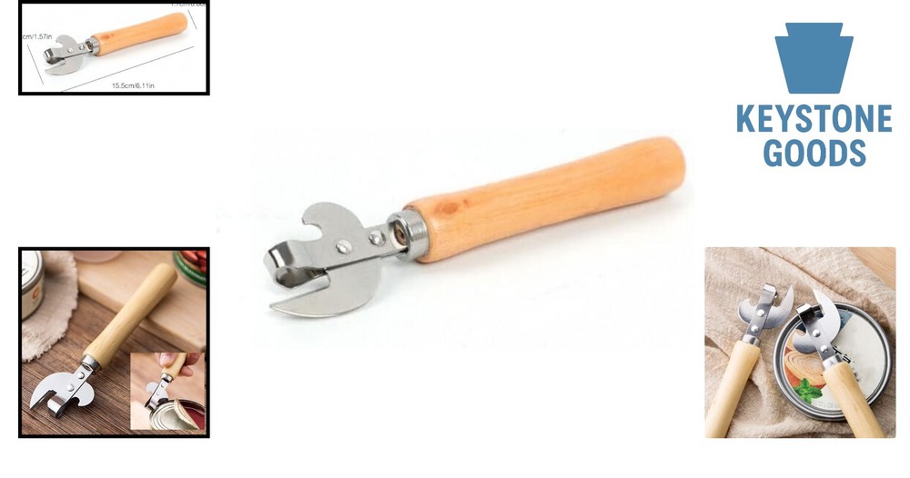 Stainless Steel Multi-Function Can Opener with Wood Handle
