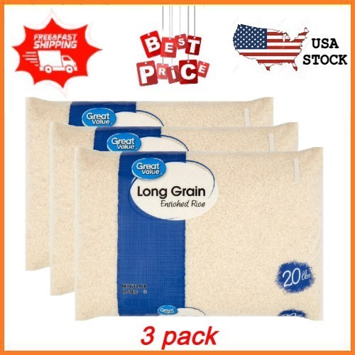 NEW 3 pack Great Value Long Grain Enriched Rice, 20 lb FREESHIPPING
