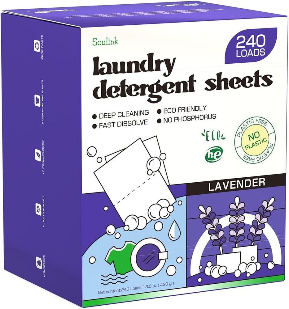 Lavender Laundry Deternt Sheets, 240 Loads - Eco-Friendly,