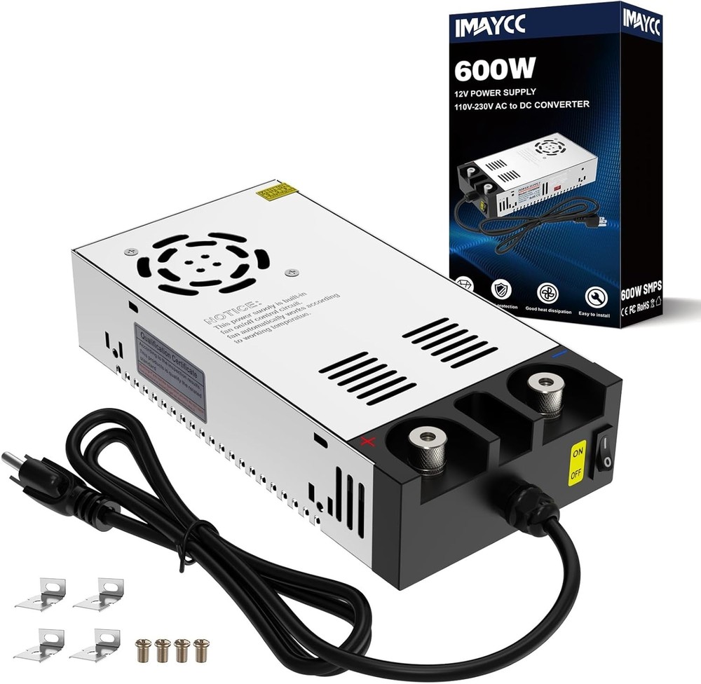 Versatile 600W AC to DC Converter, 110V/220V Input, 12V Adjustable Output