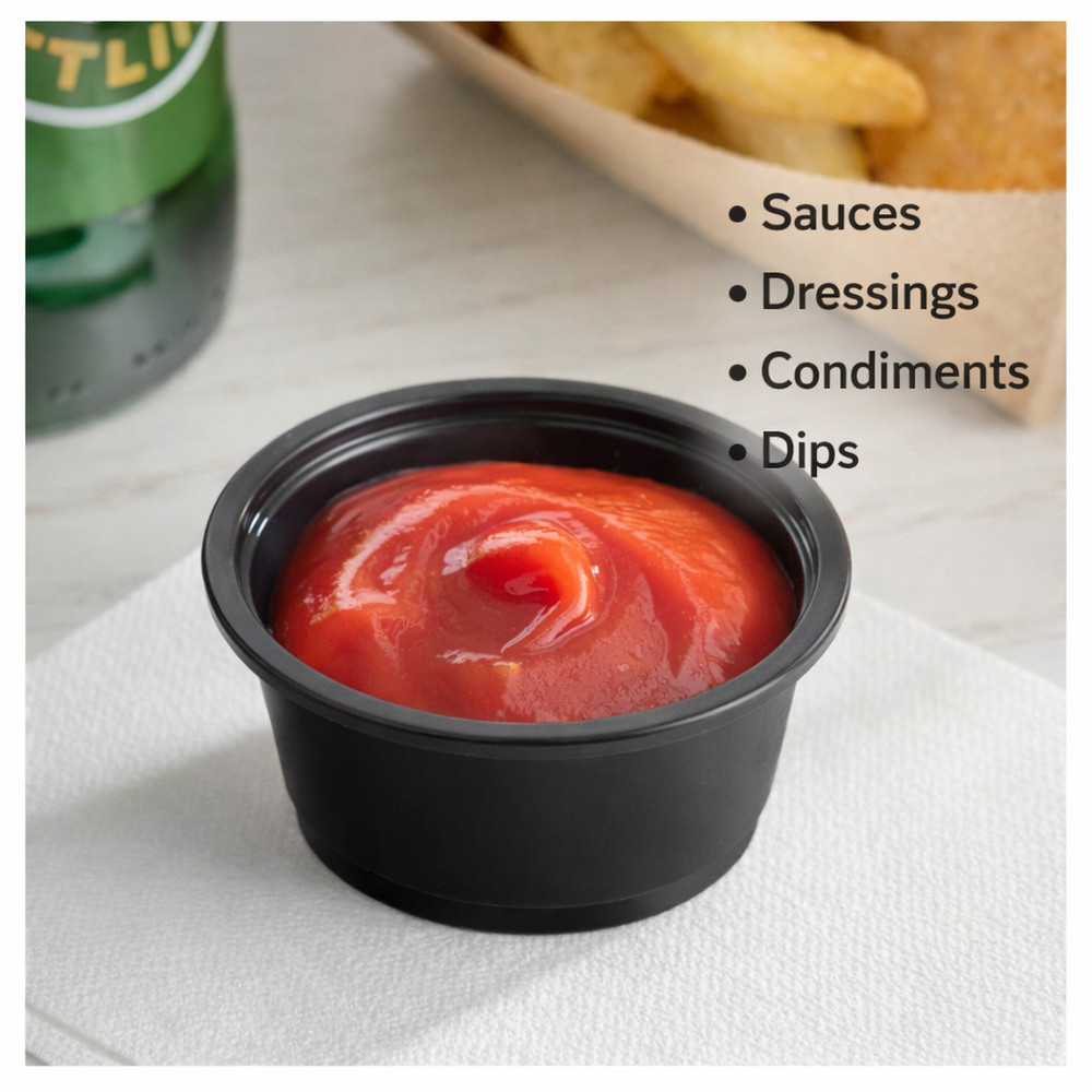 Choice Black Plastic Souffle Cup / Portion Cup - 2 oz. - 2,500/Case