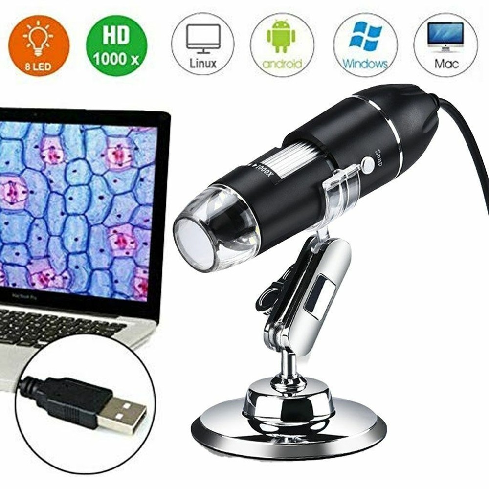 50X-1000X 8 LED Digital Microscope Camera Handheld USB Magnification Endoscope