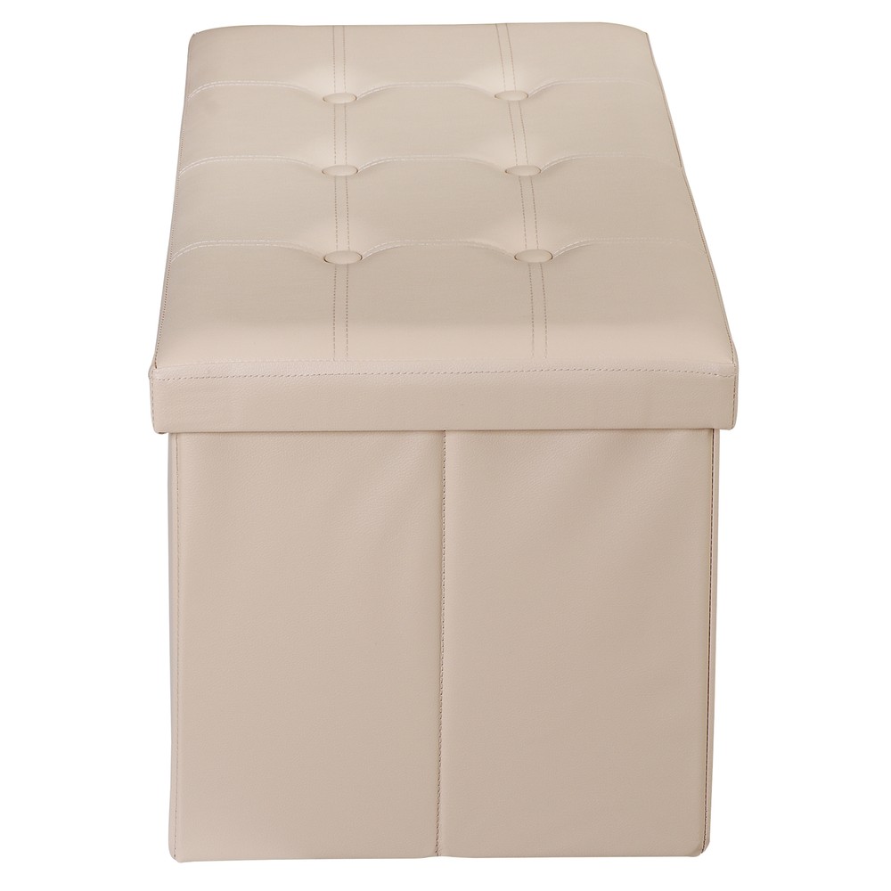 Folding Storage Ottoman 350 lb Load Capacity Storage Bench Footrest Beige