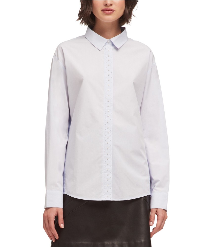DKNY Womens Embellished Placket Button Down Blouse