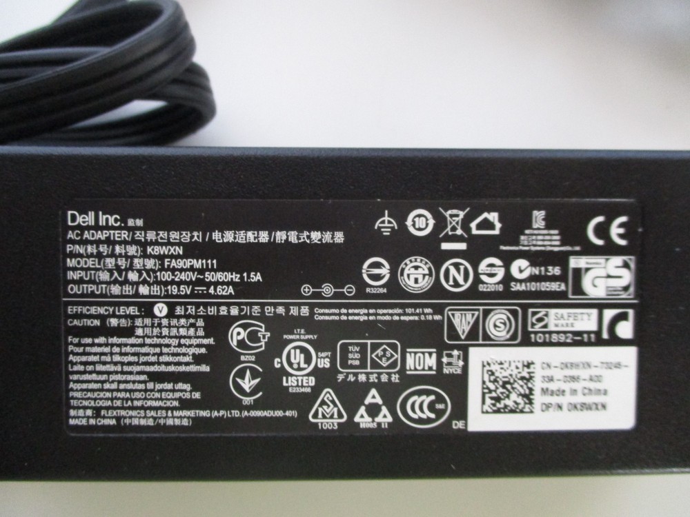 Dell AC/DC Adapter Model FA90PM111 with Output 19.5V 4.62A