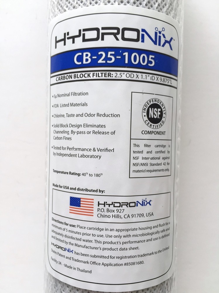 CARBON BLOCK FILTER 2.5"X10" 5 MICRON HYDRONIX CB-25-1005