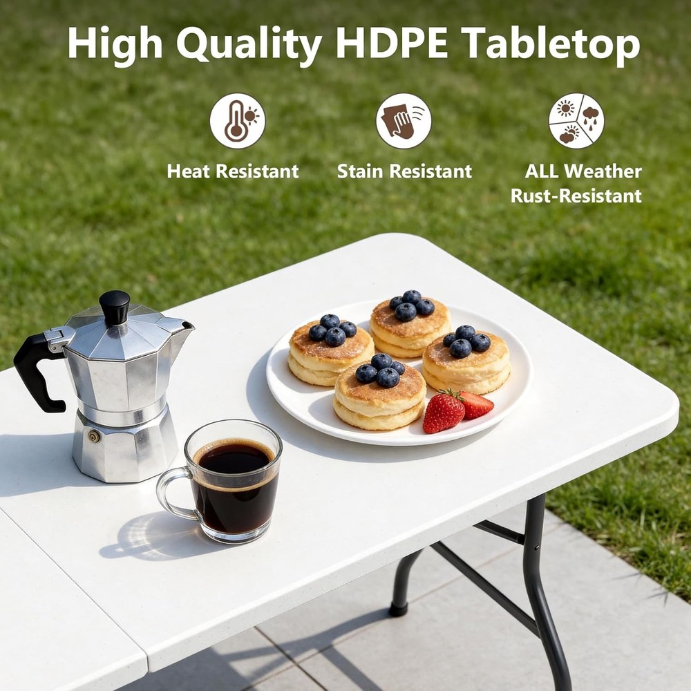 Folding Table, 6 FT Foldable Plastic Table with Carrying Handle