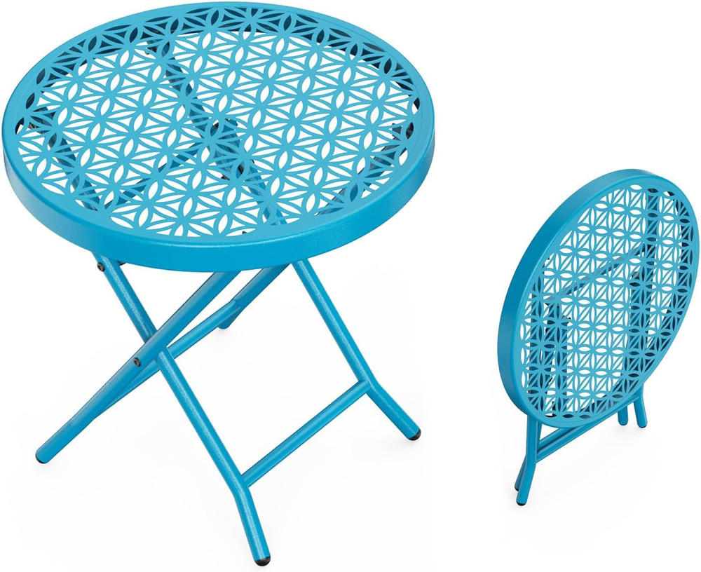 Patio Folding Side Table, Small Outdoor Table with Everlasting Floral Pattern an