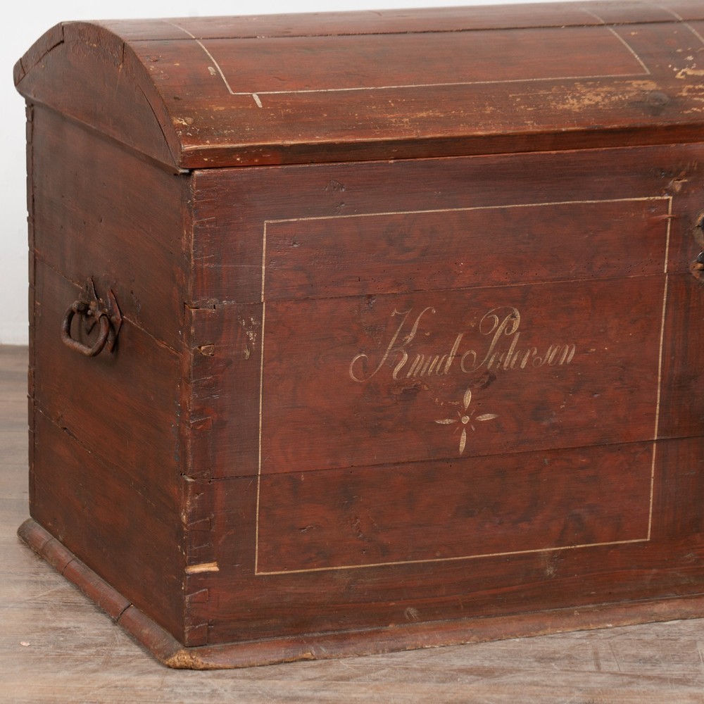 Danish Original Painted Dome Top Pine Trunk dated 1862