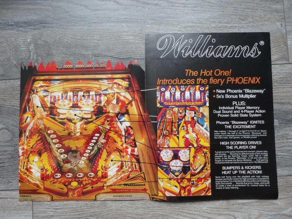 Phoenix Pinball Machine Flyer Original Williams Brochure