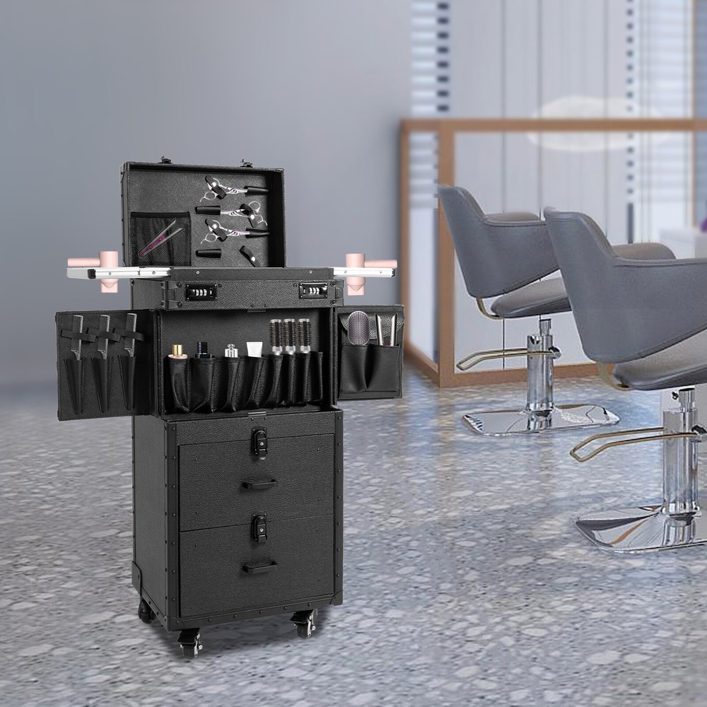 Floor Standing Rolling Makeup Case Cosmetic Trolley Makeup Storage Organizer Box