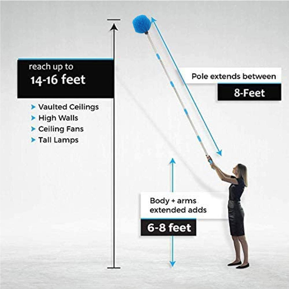 112" Long Reach Extend Handle Cobweb Duster Medium Stiff Bristle Brush Cleaning