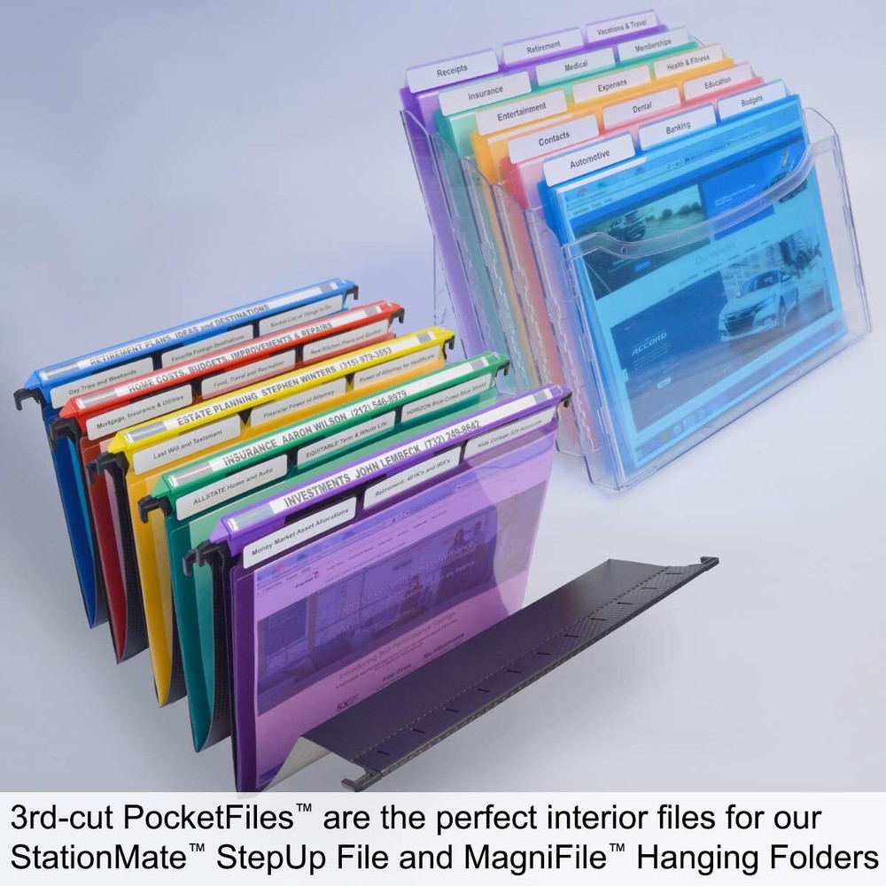 PocketFile Clear Poly Document Folder 3-Cut Tab Letter Size 36 Pack 6 Colors