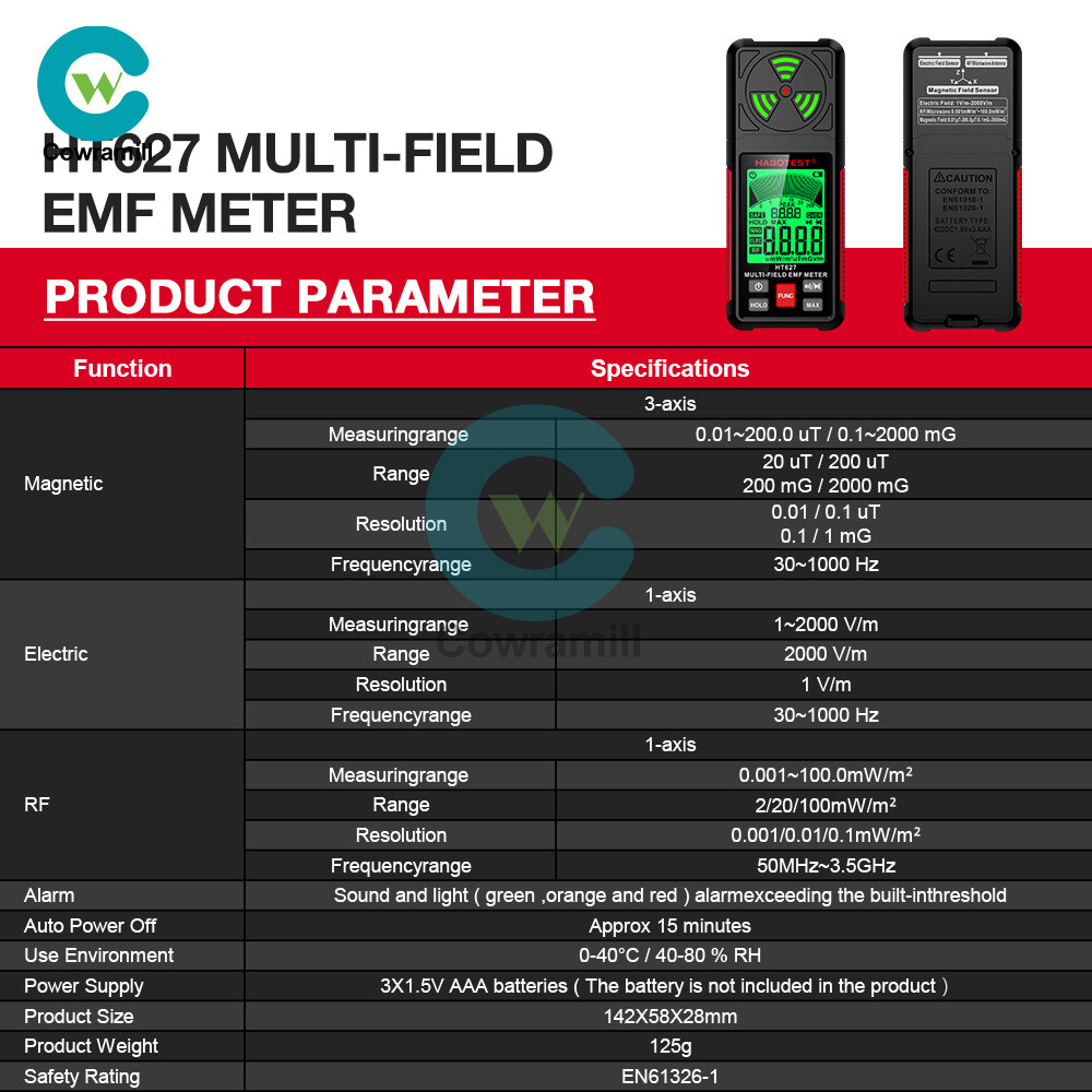 HT627 EMF Meter Electromagnetic Field Radiation Detector Radio Frequency Meter