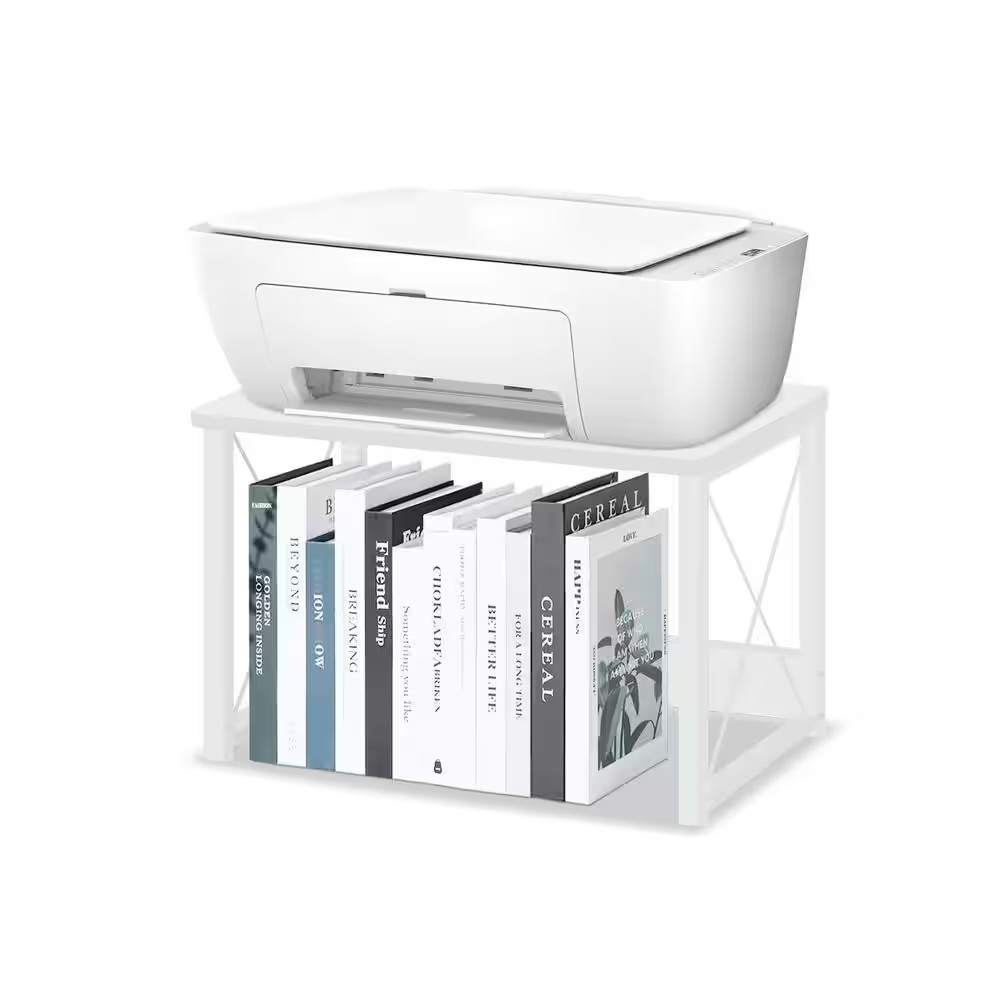 Desktop Printer Stand Shelf Organizer Modern Wood Riser with Storage Sturdy Spac