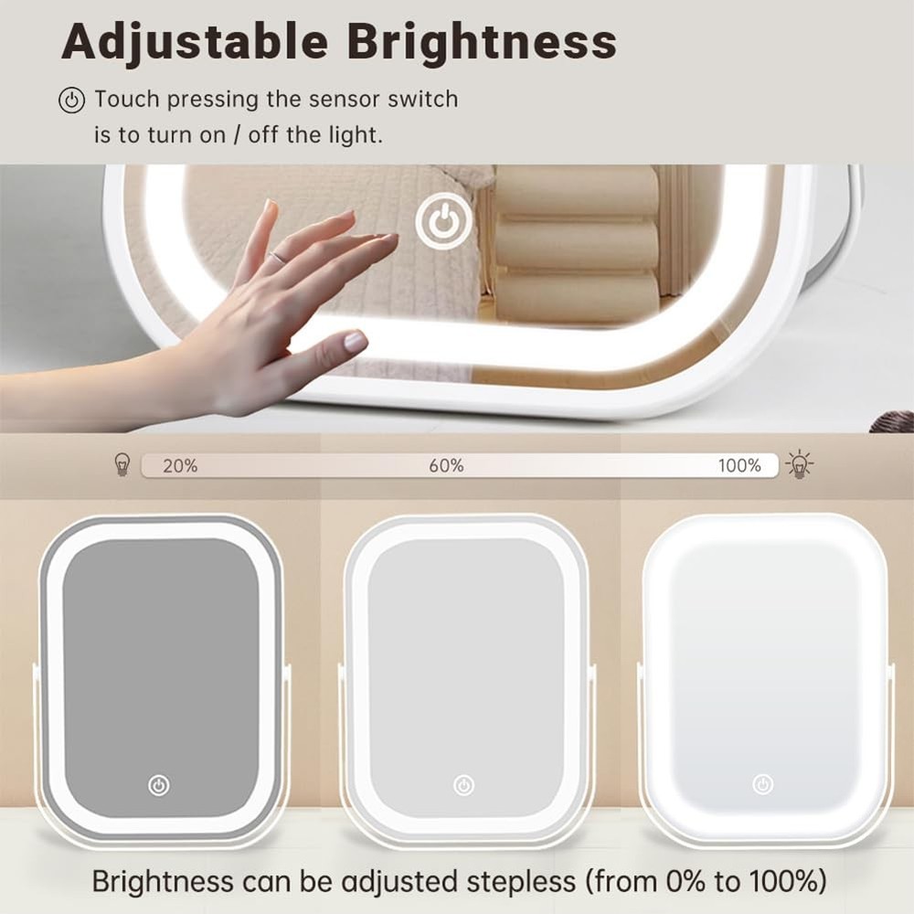 Travel Makeup Mirror with Lights Portable Folding LED Vanity Mirror Dimmable
