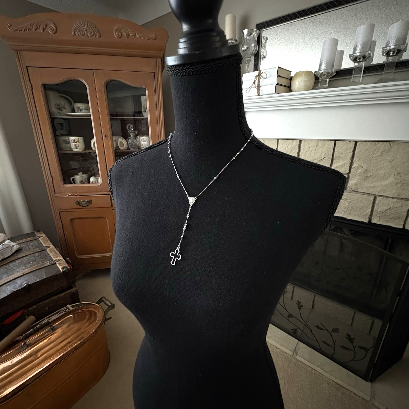 ATI Mexico 925 Sterling Silver Rosary Necklace 12" Guadalupe Medal