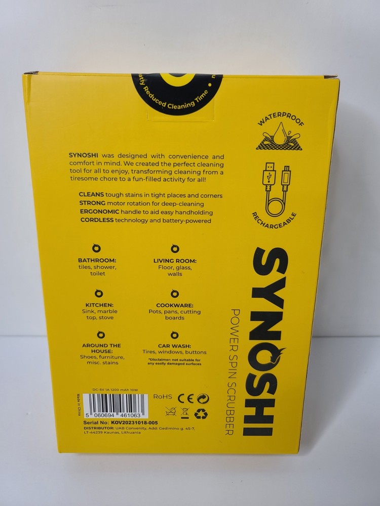 Synoshi Power Spin Scrubber Cleaning Brush Rechargeable New