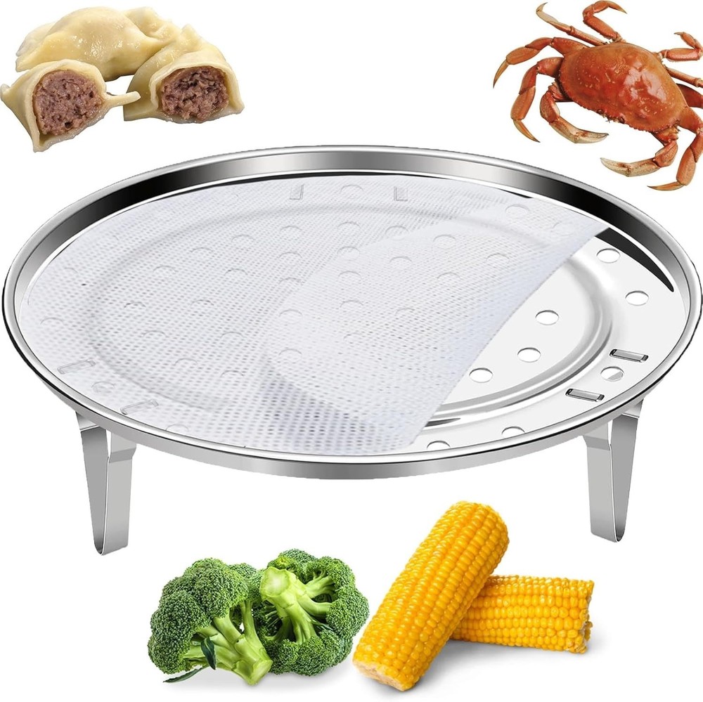 7.9-Inch Round Steamer Basket - Durable Stainless Steel with Stackable Design