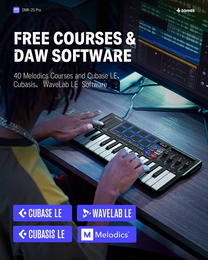 🎹 Donner DMK25 Pro MIDI Keyboard Controller With Software & 40 Teaching Courses