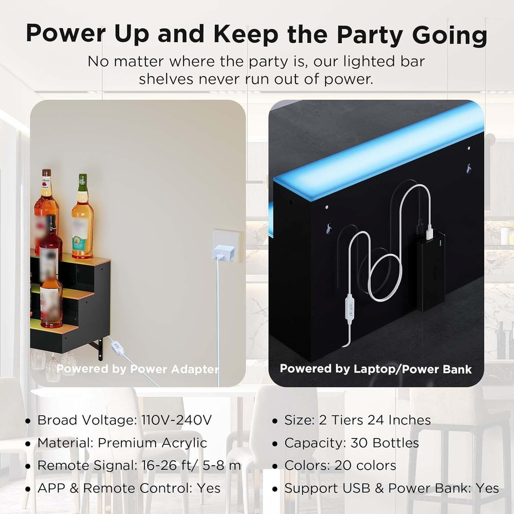 Dethan LED Lighted Liquor Bottle Display Shelf