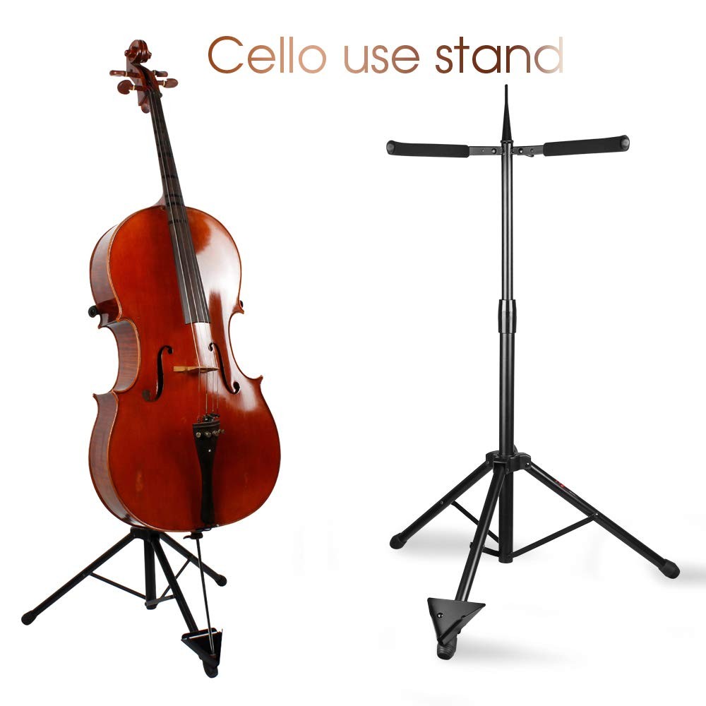 Adjustable Cello Stand with Bow Hook , Foldable Tripod Support for 1/2, 1/4, ...
