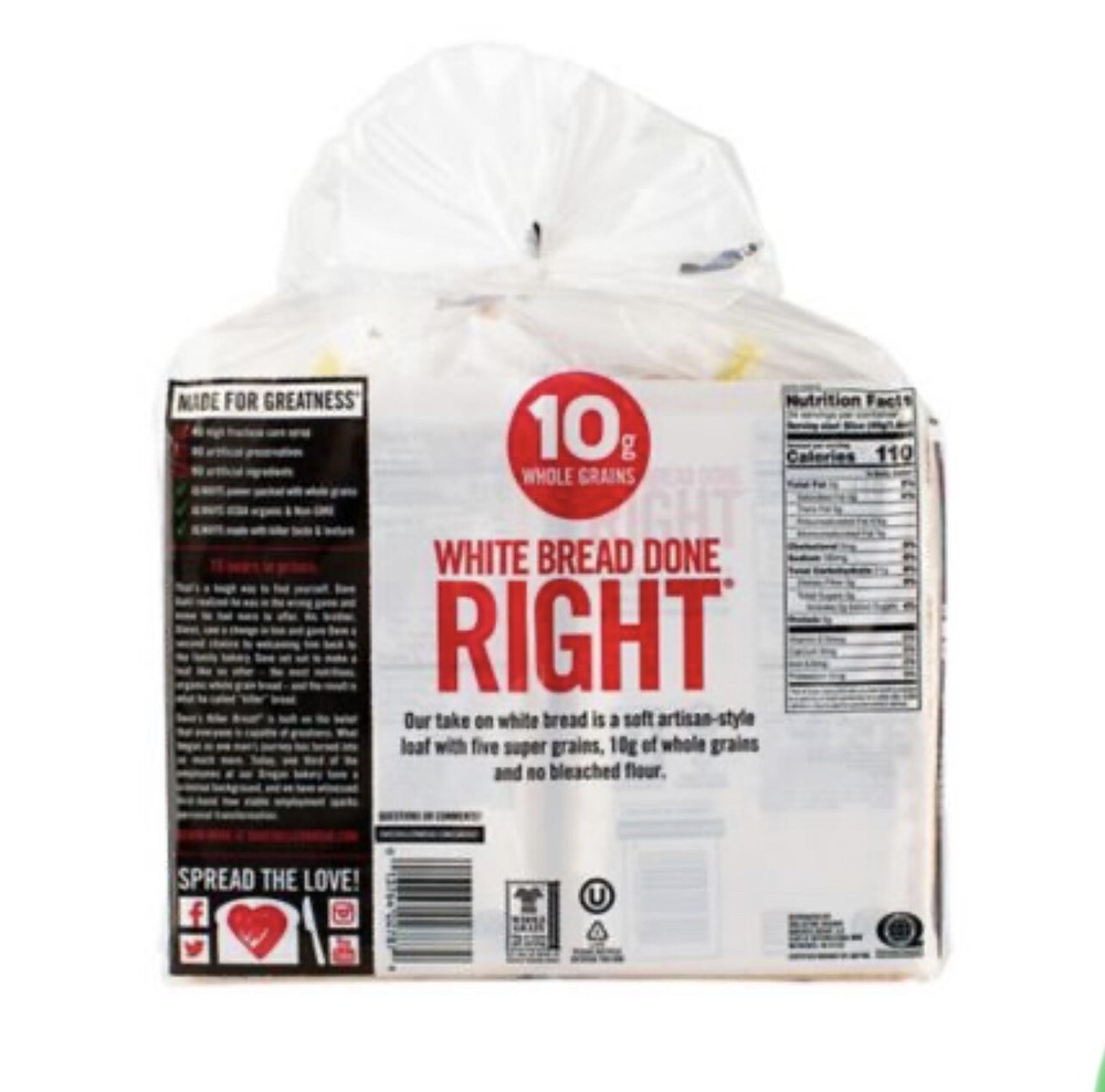 DAVE'S KILLER WHITE BREAD ORGANIC - FREE SHIPPING - 2 PACK